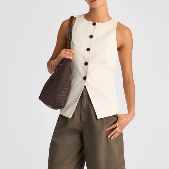 Madewell Tops - Madewell Crewneck Cutaway Vest Drape Twill Ivory White Button Down Tank Medium 8